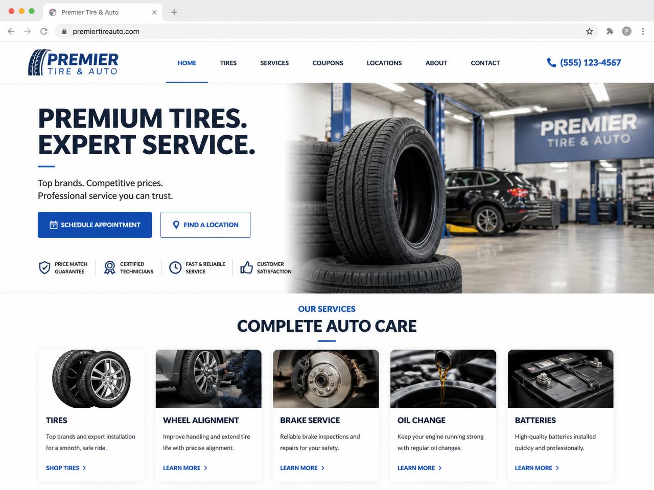 Placeholder visual representing the tire shop's customer-facing website homepage.